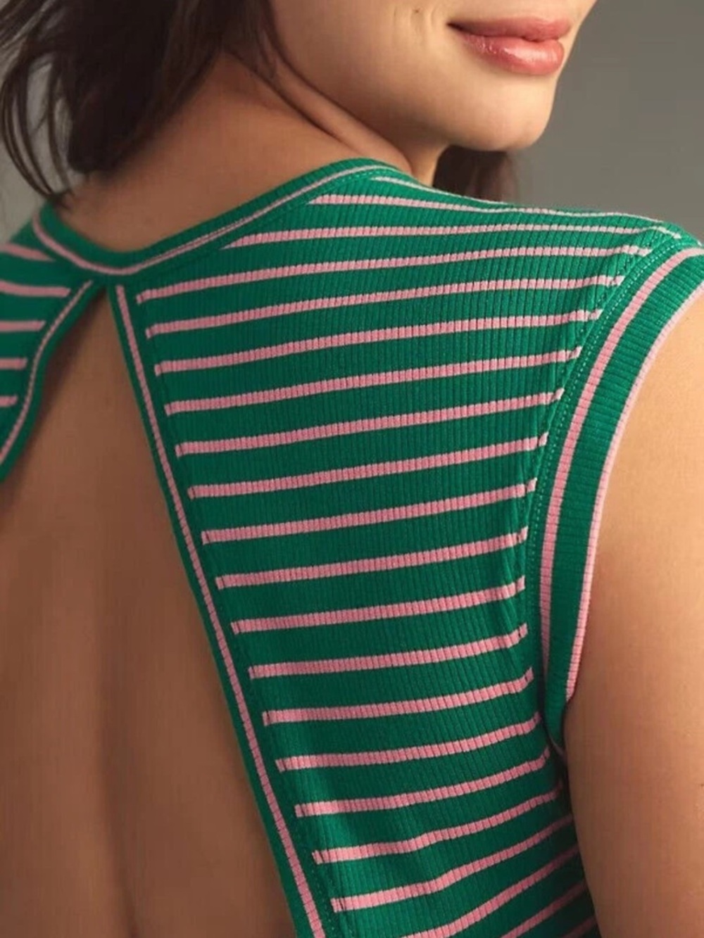 Cupshe Green & Pink Striped High-Low Midi Dress - Picture 4 of 6